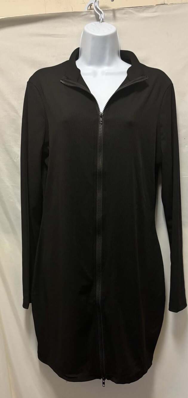 Black Ribbed Full Zip Long Sleeve Bodycon Dress XXL
